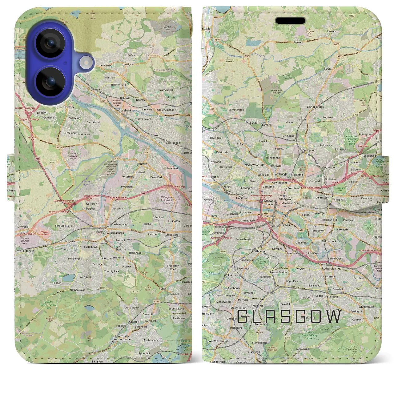 【グラスゴー(イギリス)】地図柄iPhoneケース(手帳タイプ)