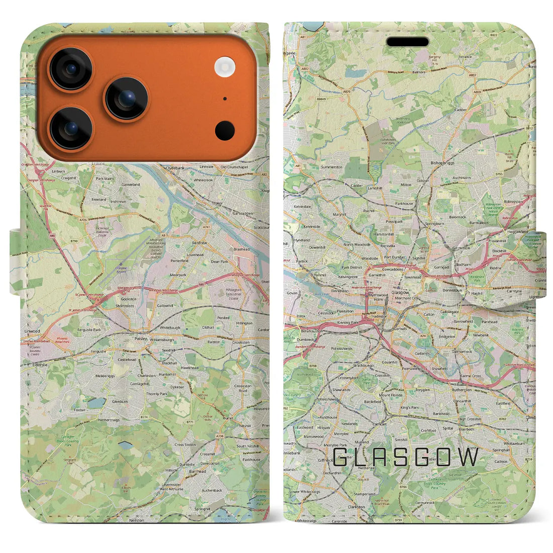 【グラスゴー(イギリス)】地図柄iPhoneケース(手帳タイプ)