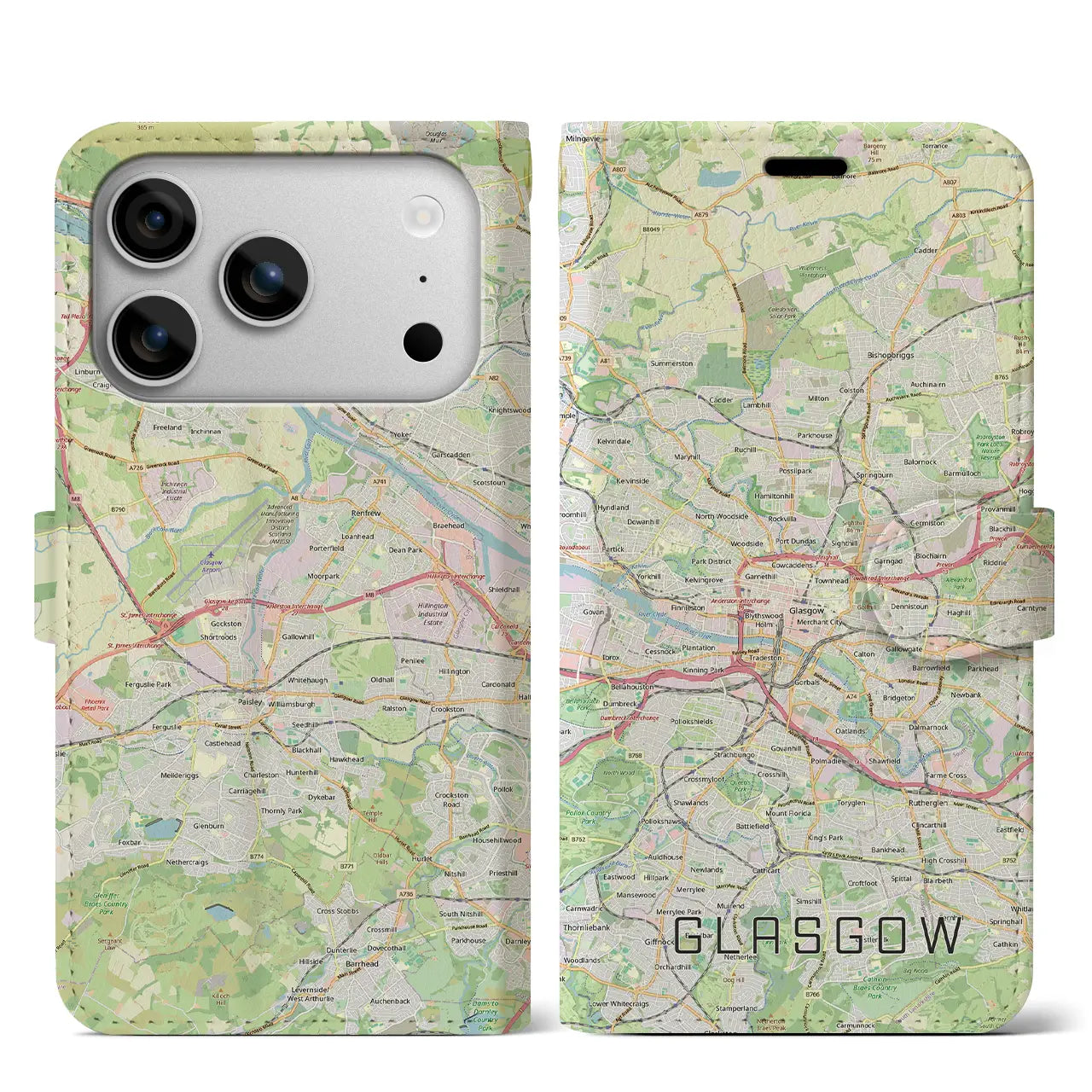 【グラスゴー(イギリス)】地図柄iPhoneケース(手帳タイプ)
