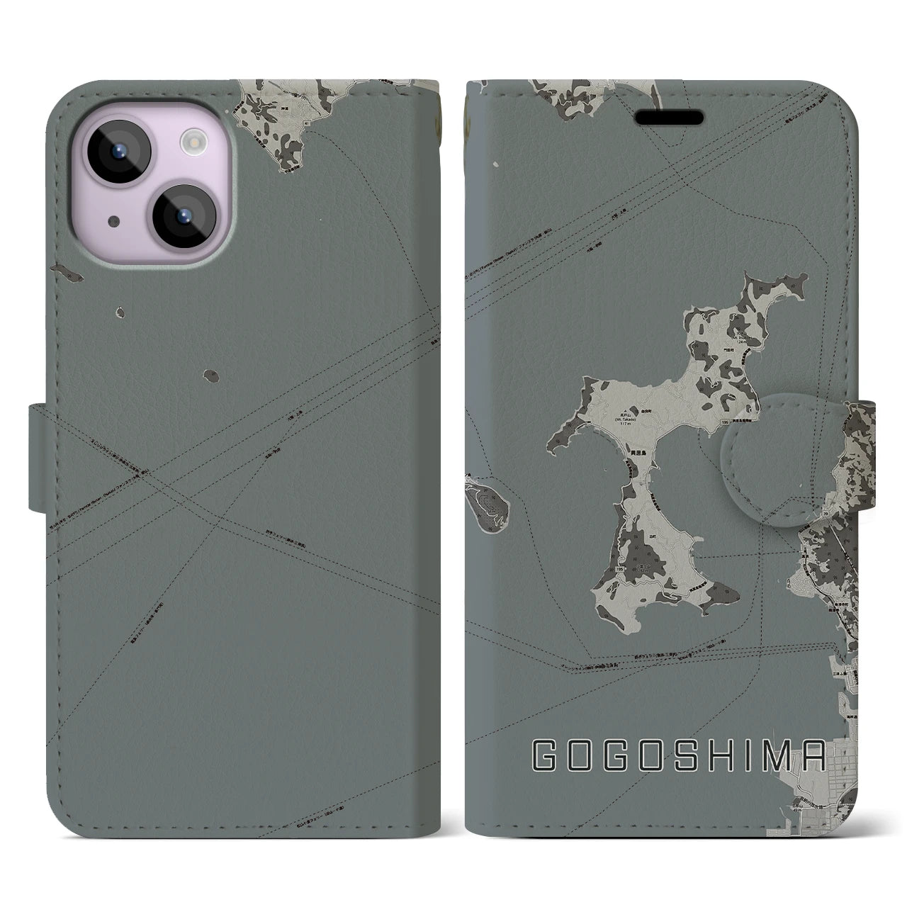 【興居島(愛媛県)】地図柄iPhoneケース(手帳タイプ)