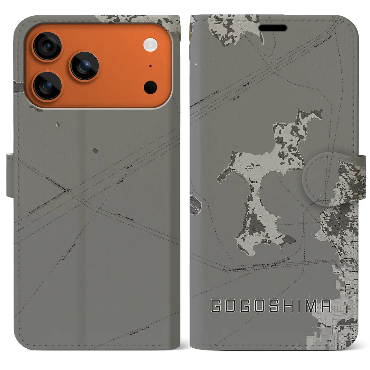 【興居島(愛媛県)】地図柄iPhoneケース(手帳タイプ)