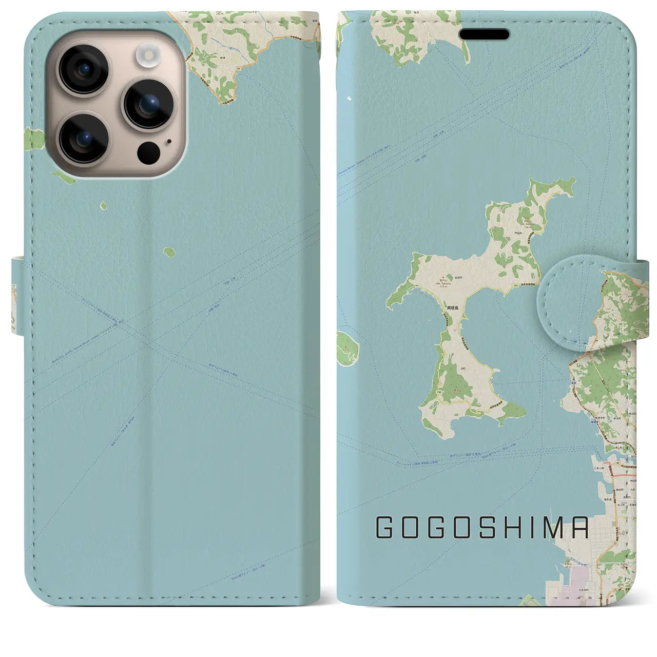 【興居島(愛媛県)】地図柄iPhoneケース(手帳タイプ)ナチュラル・iPhone 16 Plus 用