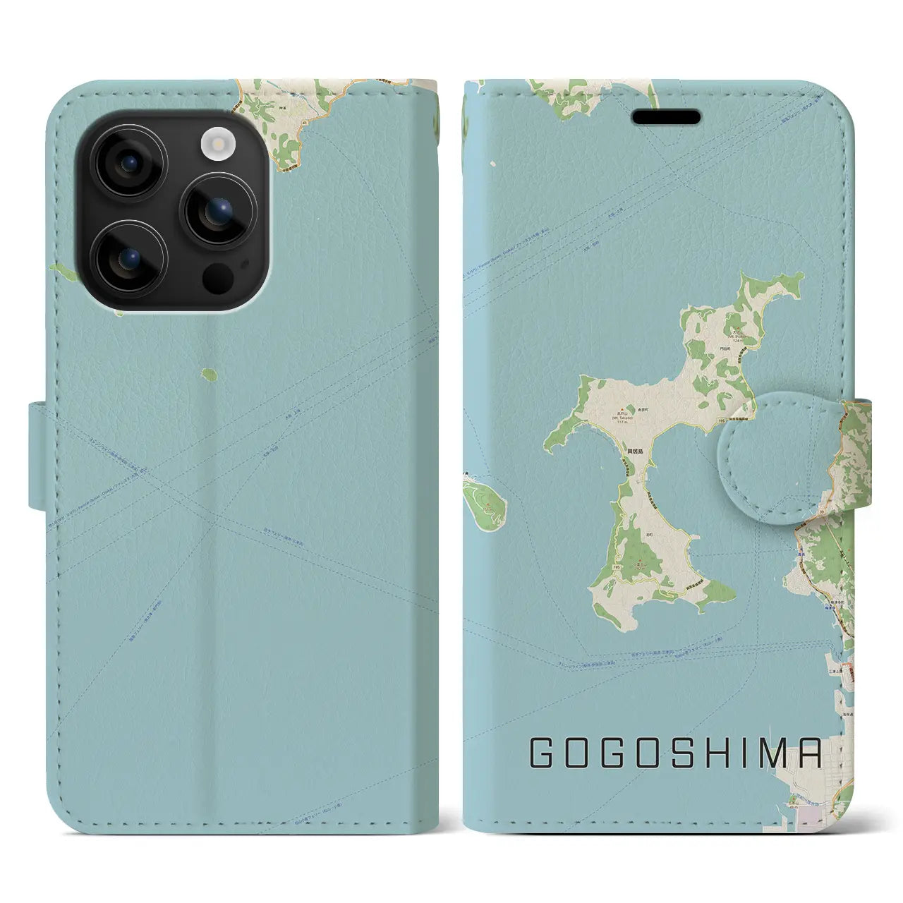 【興居島(愛媛県)】地図柄iPhoneケース(手帳タイプ)ナチュラル・iPhone 16 用