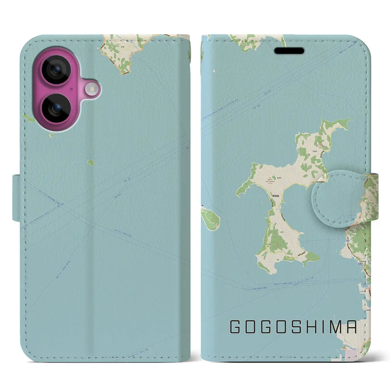 【興居島(愛媛県)】地図柄iPhoneケース(手帳タイプ)ナチュラル・iPhone 16 Pro 用