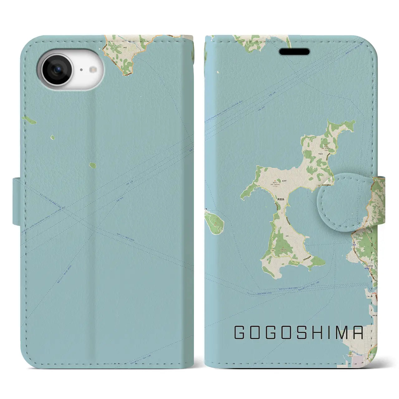 【興居島(愛媛県)】地図柄iPhoneケース(手帳タイプ)