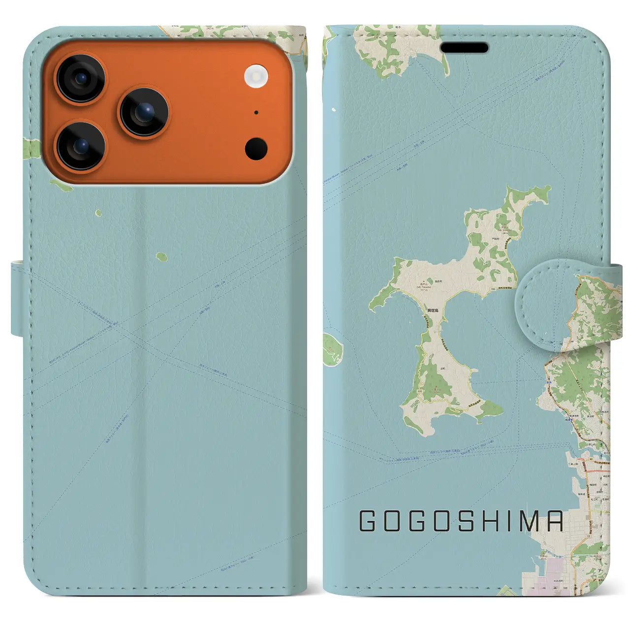 【興居島(愛媛県)】地図柄iPhoneケース(手帳タイプ)ナチュラル・iPhone 17 Pro Max 用