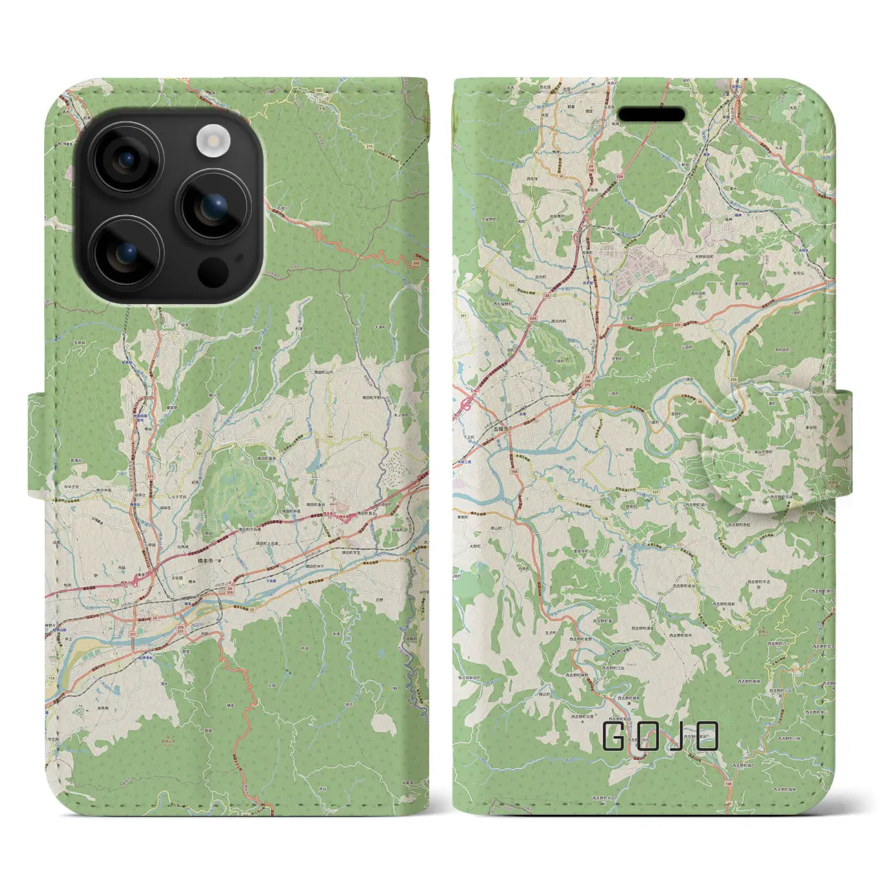 【五條(奈良県)】地図柄iPhoneケース(手帳タイプ)ナチュラル・iPhone 16 用