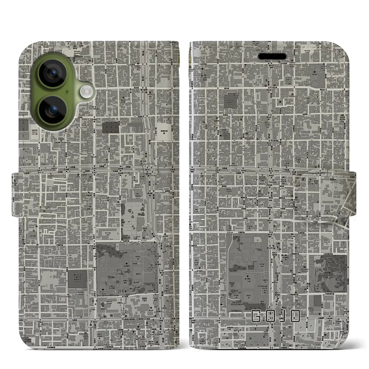 【五条(京都府)】地図柄iPhoneケース(手帳タイプ)