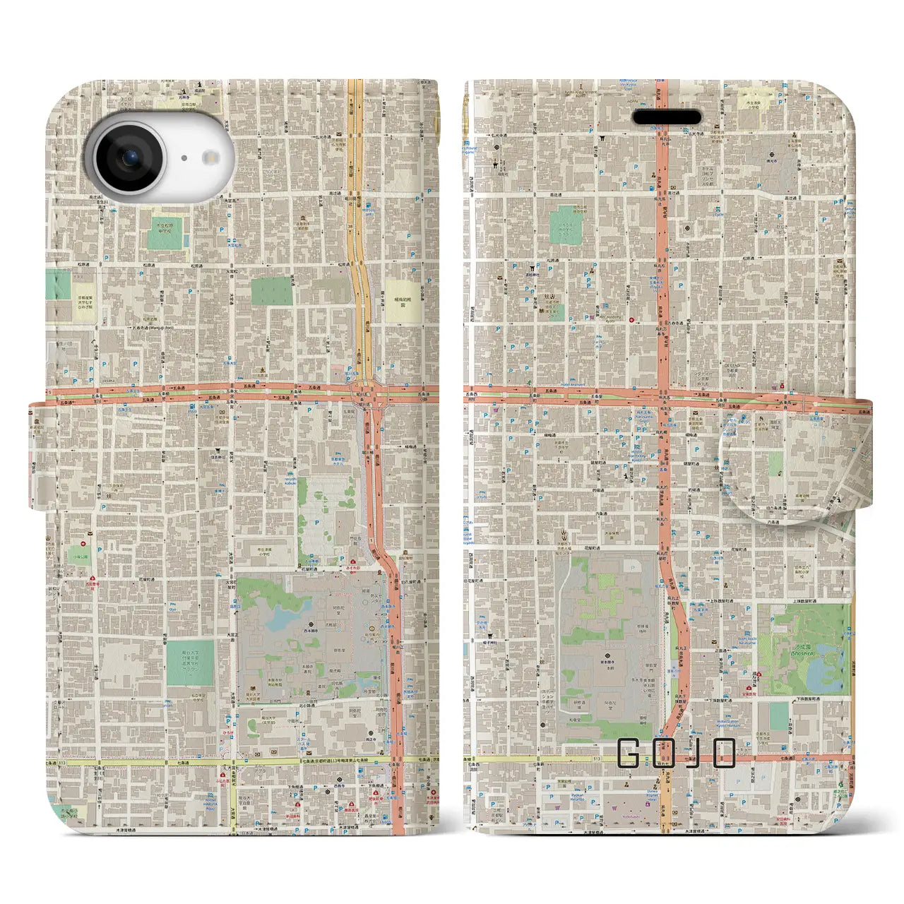 【五条(京都府)】地図柄iPhoneケース(手帳タイプ)