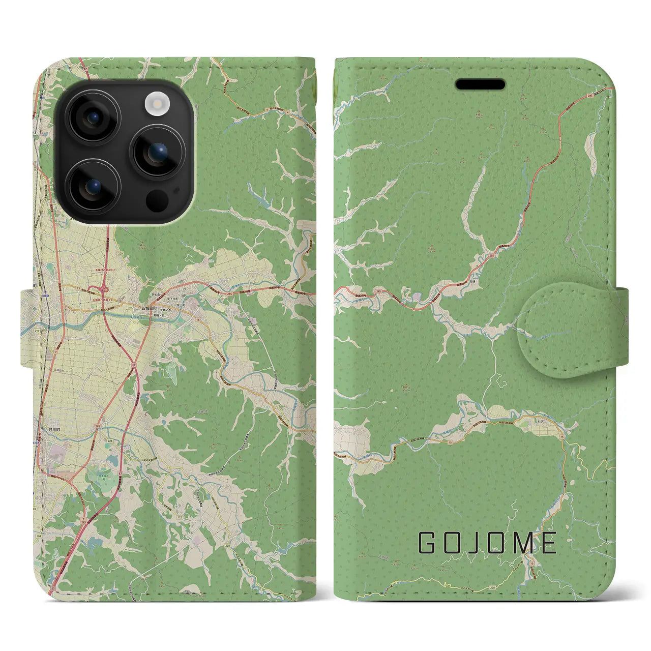 【五城目(秋田県)】地図柄iPhoneケース(手帳タイプ)ナチュラル・iPhone 16 用