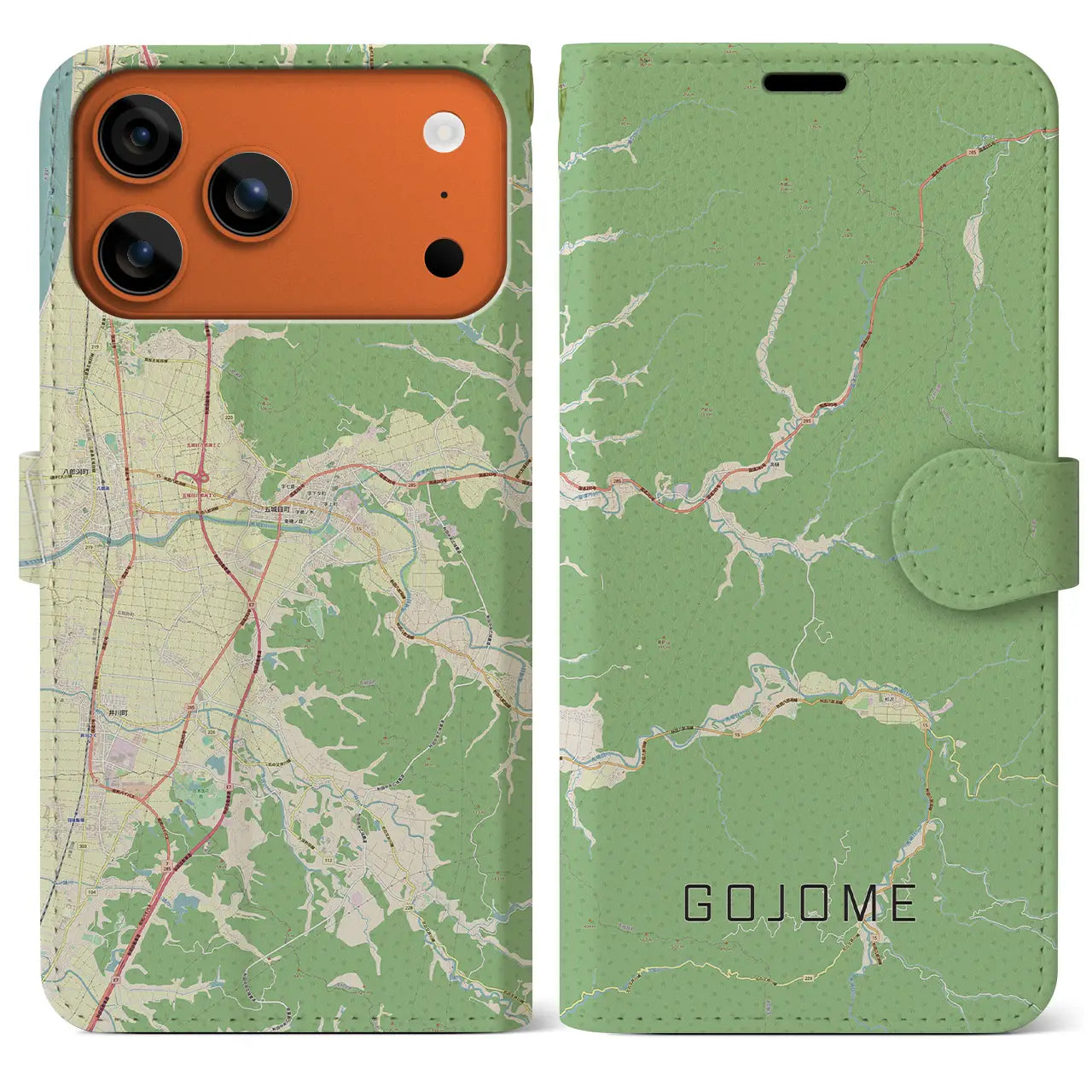 【五城目(秋田県)】地図柄iPhoneケース(手帳タイプ)モノトーン・iPhone 17 Pro Max 用