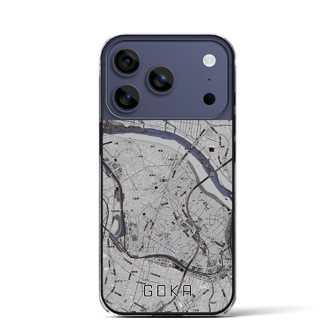【五霞(茨城県)】地図柄iPhoneケース(クリアタイプ)モノトーン・iPhone 17 Pro Max 用