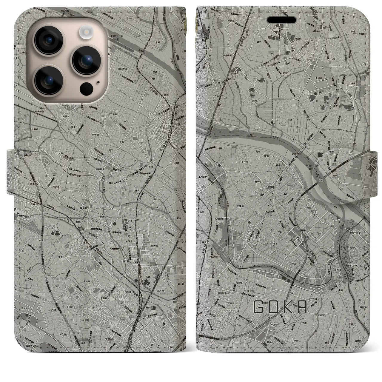 【五霞(茨城県)】地図柄iPhoneケース(手帳タイプ)