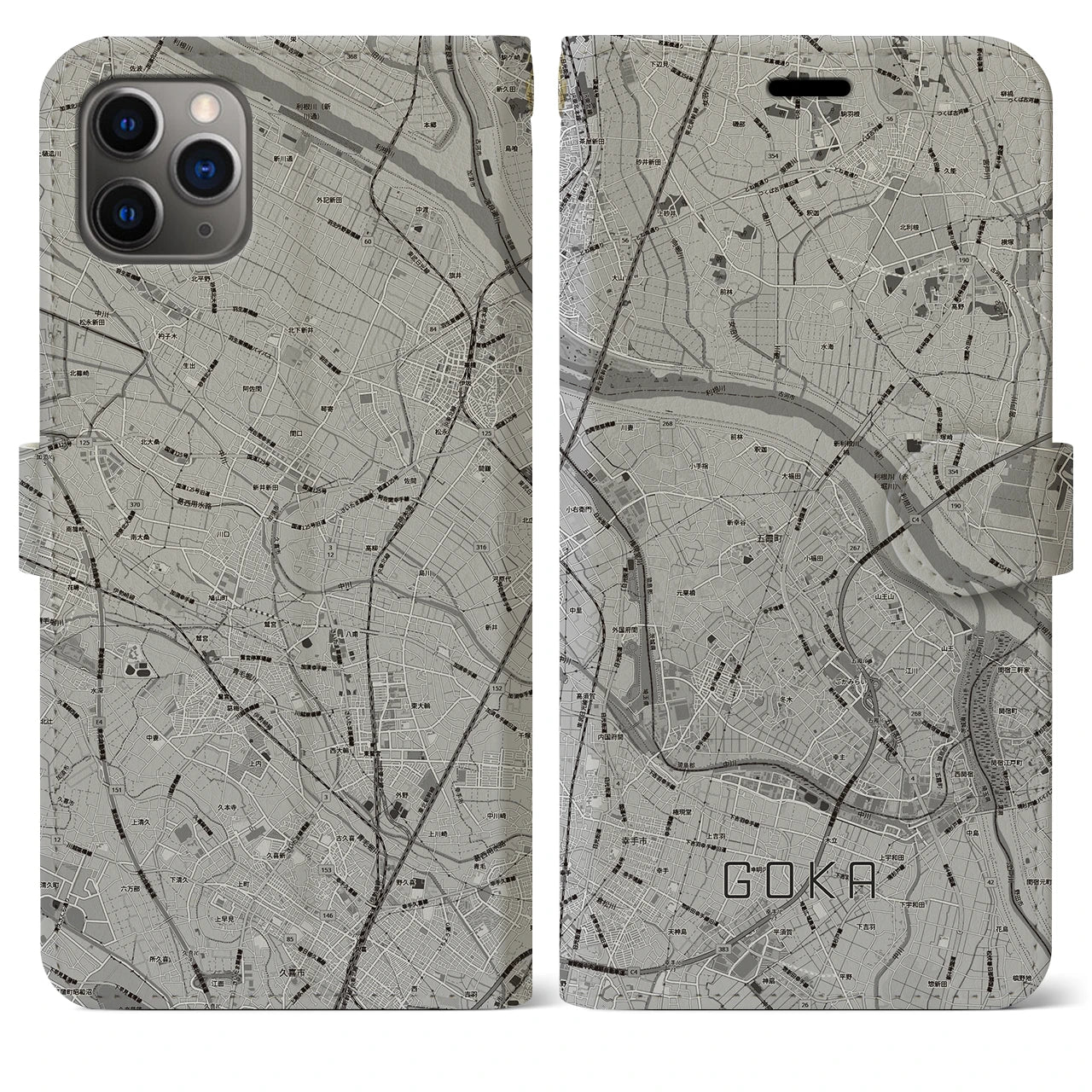 【五霞(茨城県)】地図柄iPhoneケース(手帳タイプ)