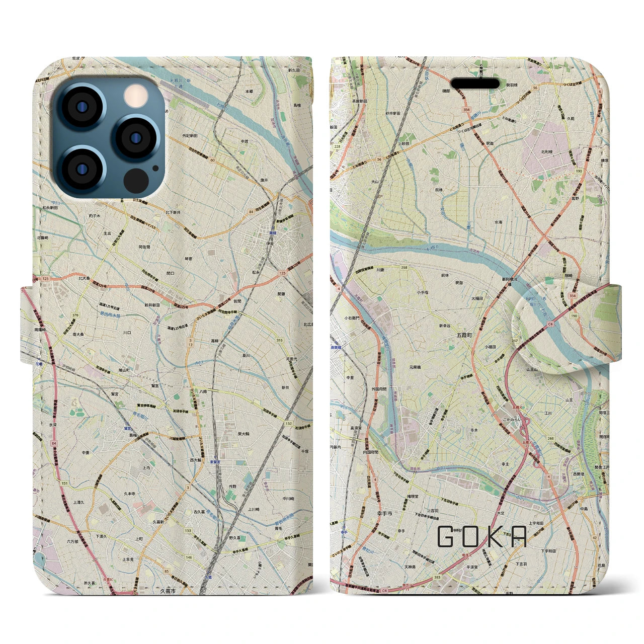 【五霞(茨城県)】地図柄iPhoneケース(手帳タイプ)