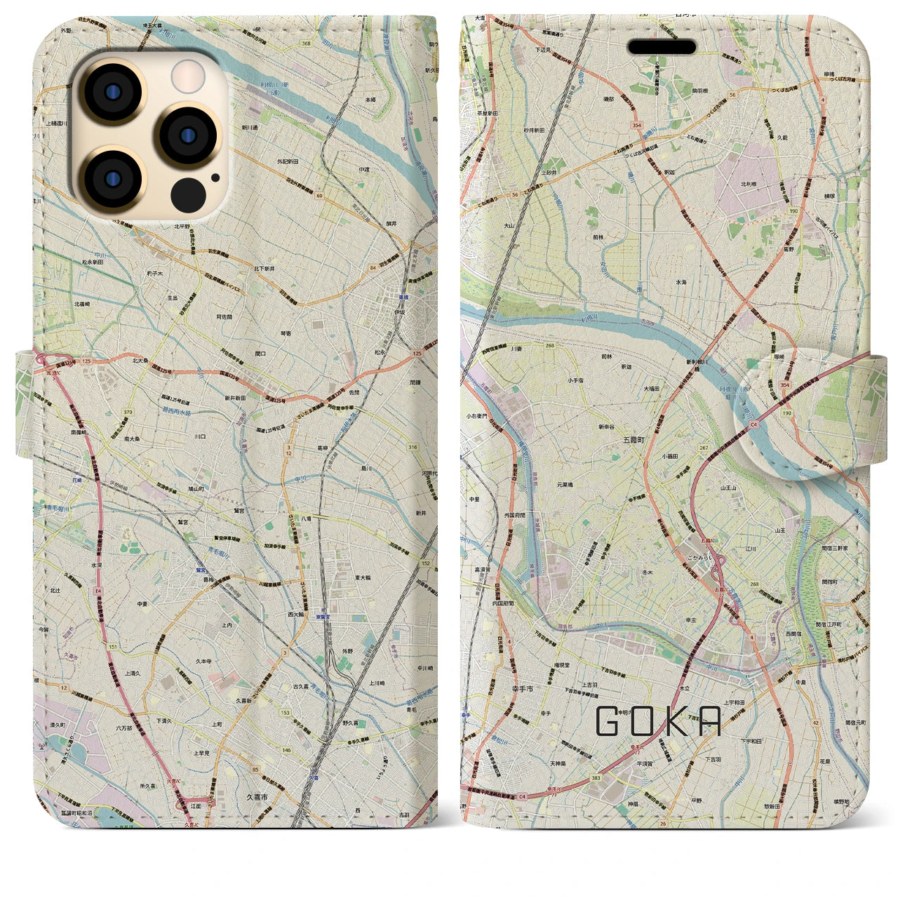 【五霞(茨城県)】地図柄iPhoneケース(手帳タイプ)