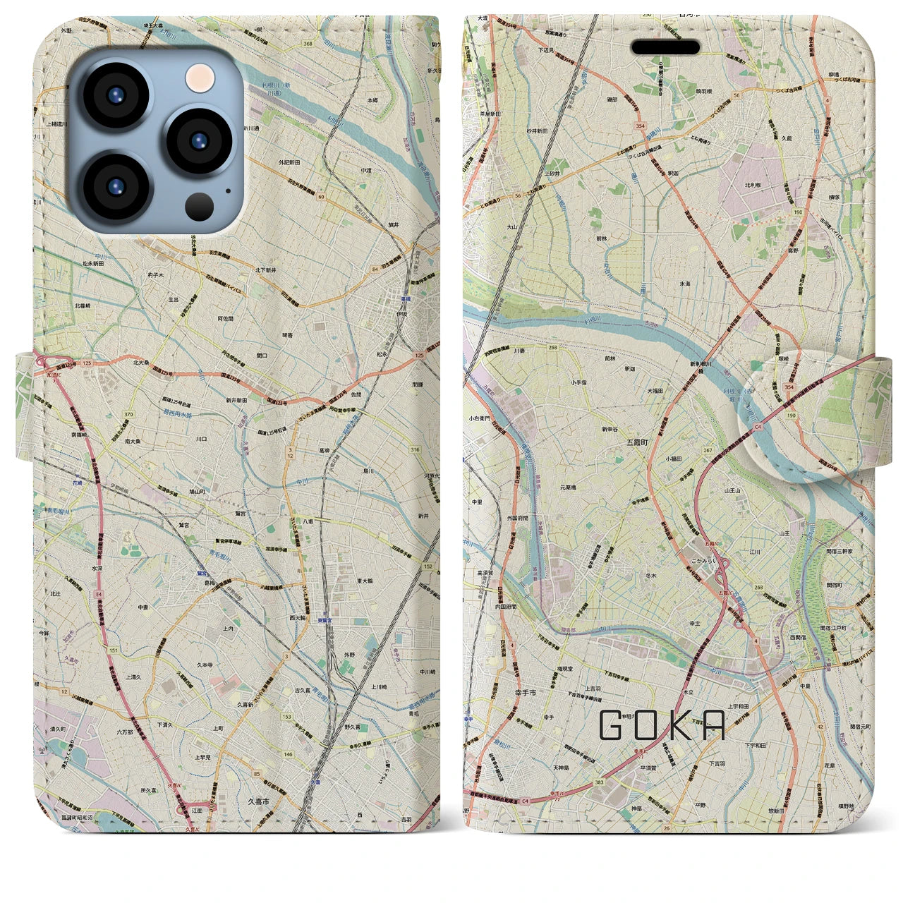 【五霞(茨城県)】地図柄iPhoneケース(手帳タイプ)