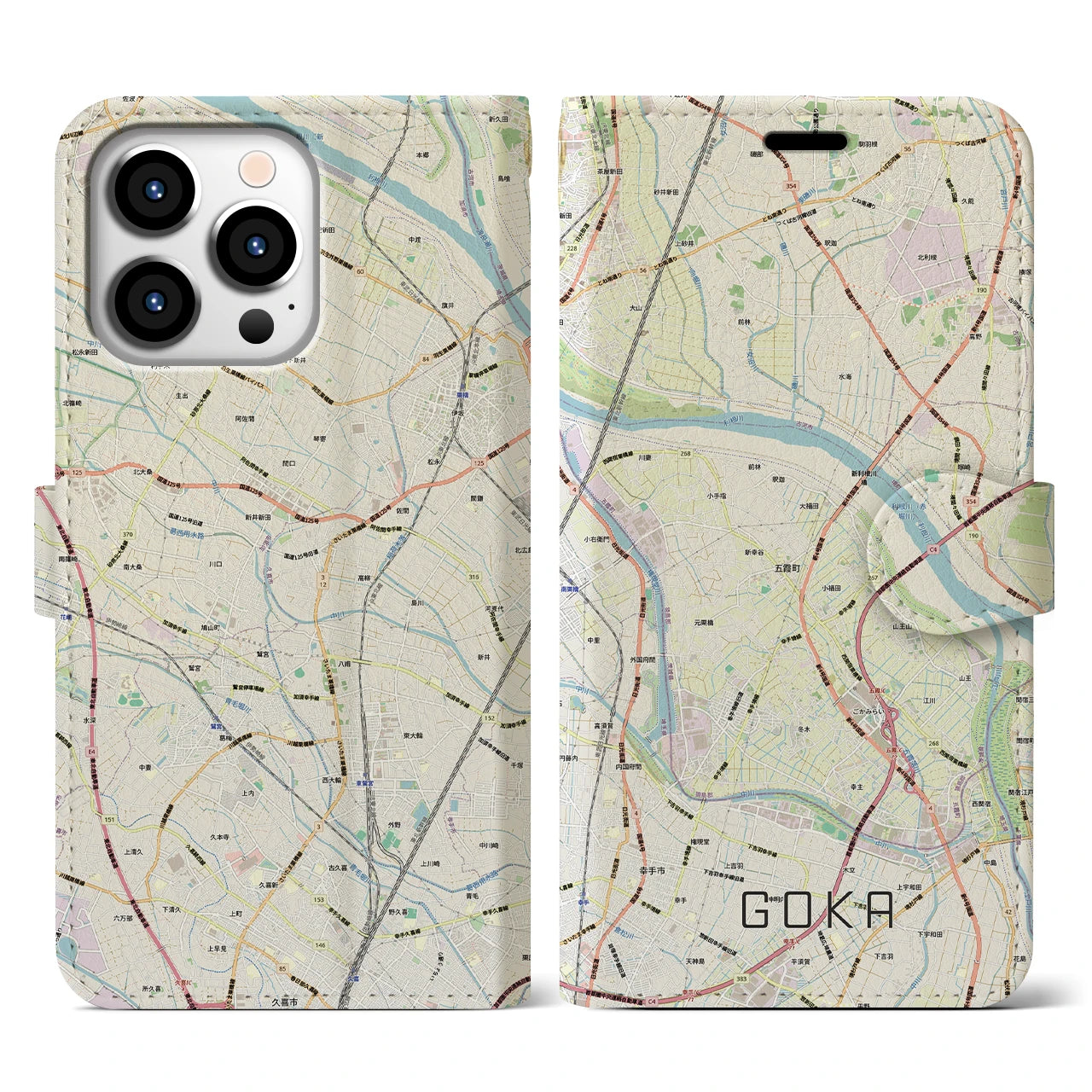 【五霞(茨城県)】地図柄iPhoneケース(手帳タイプ)
