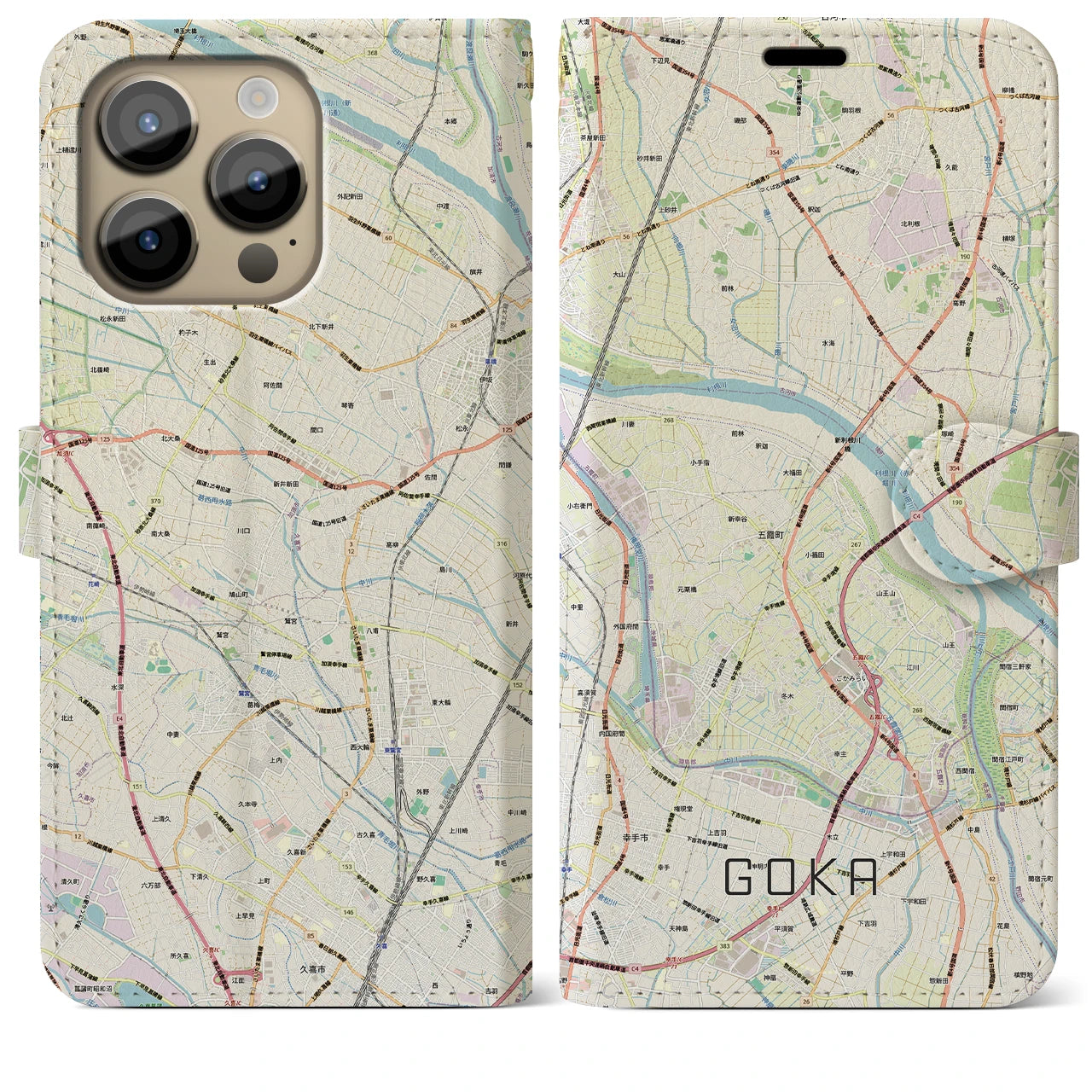 【五霞(茨城県)】地図柄iPhoneケース(手帳タイプ)