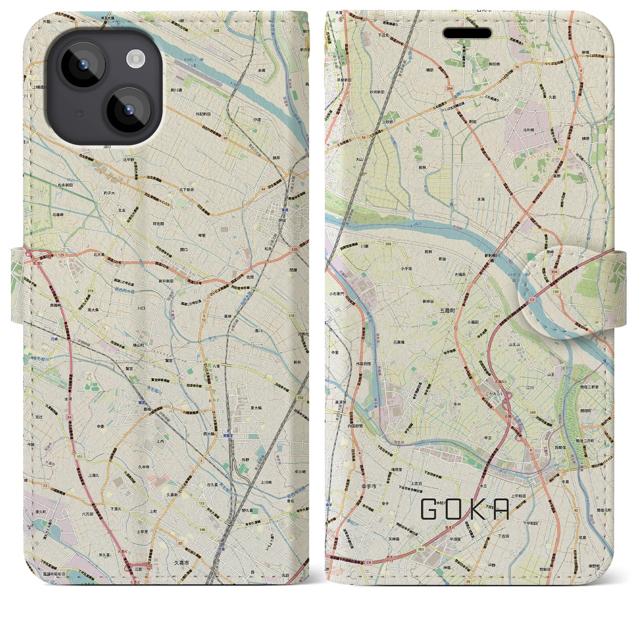 【五霞(茨城県)】地図柄iPhoneケース(手帳タイプ)
