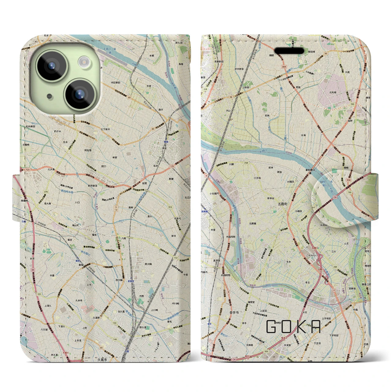 【五霞(茨城県)】地図柄iPhoneケース(手帳タイプ)