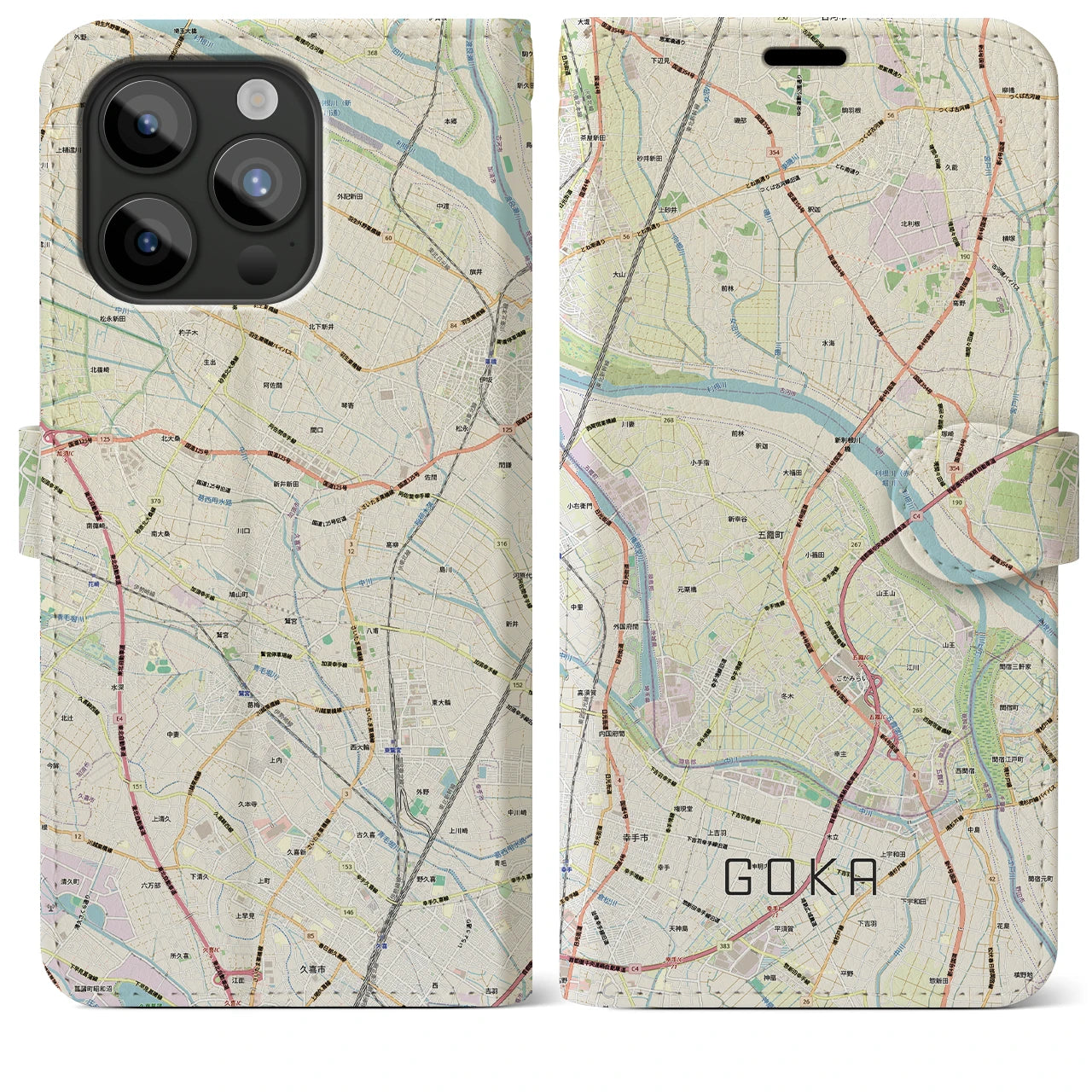 【五霞(茨城県)】地図柄iPhoneケース(手帳タイプ)