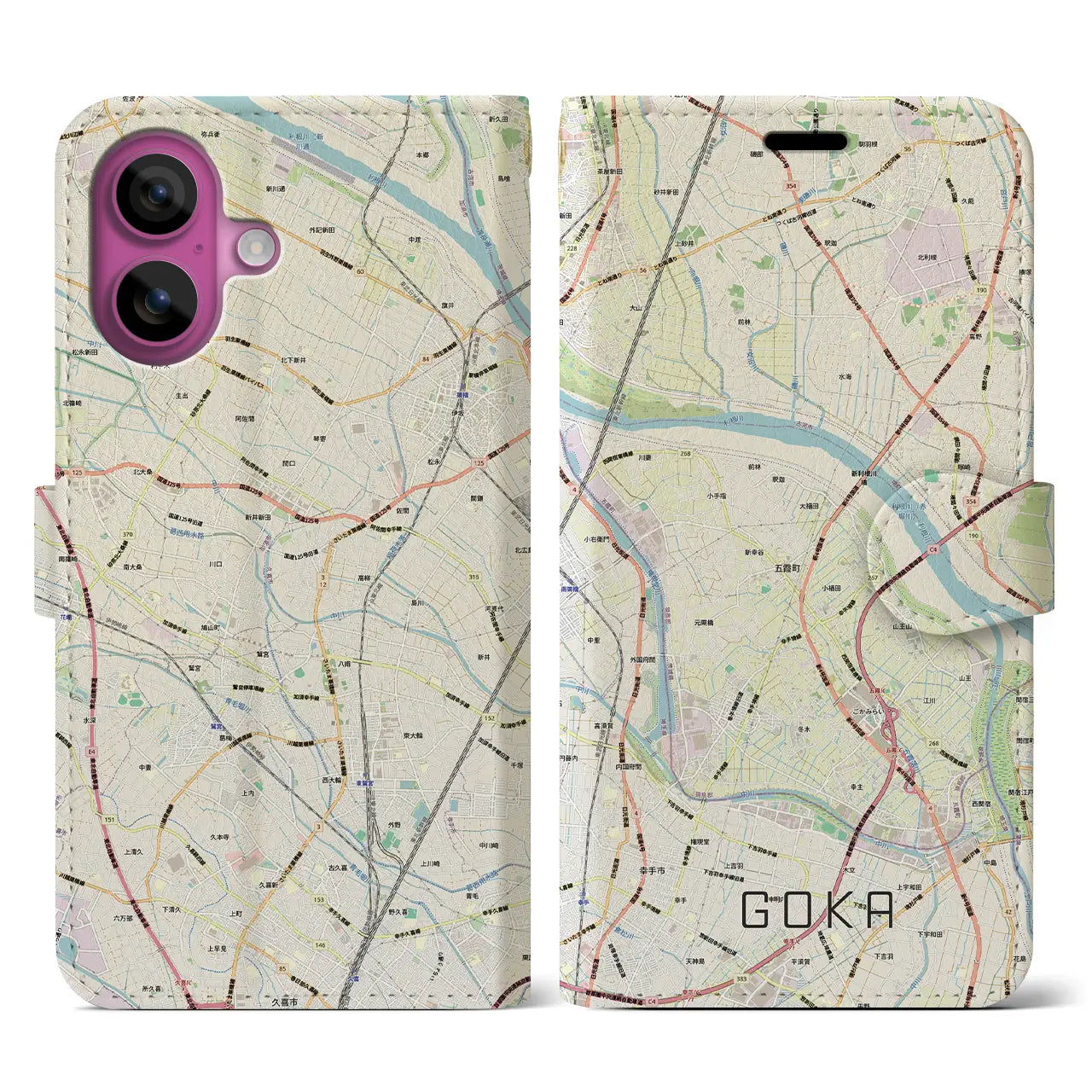 【五霞(茨城県)】地図柄iPhoneケース(手帳タイプ)