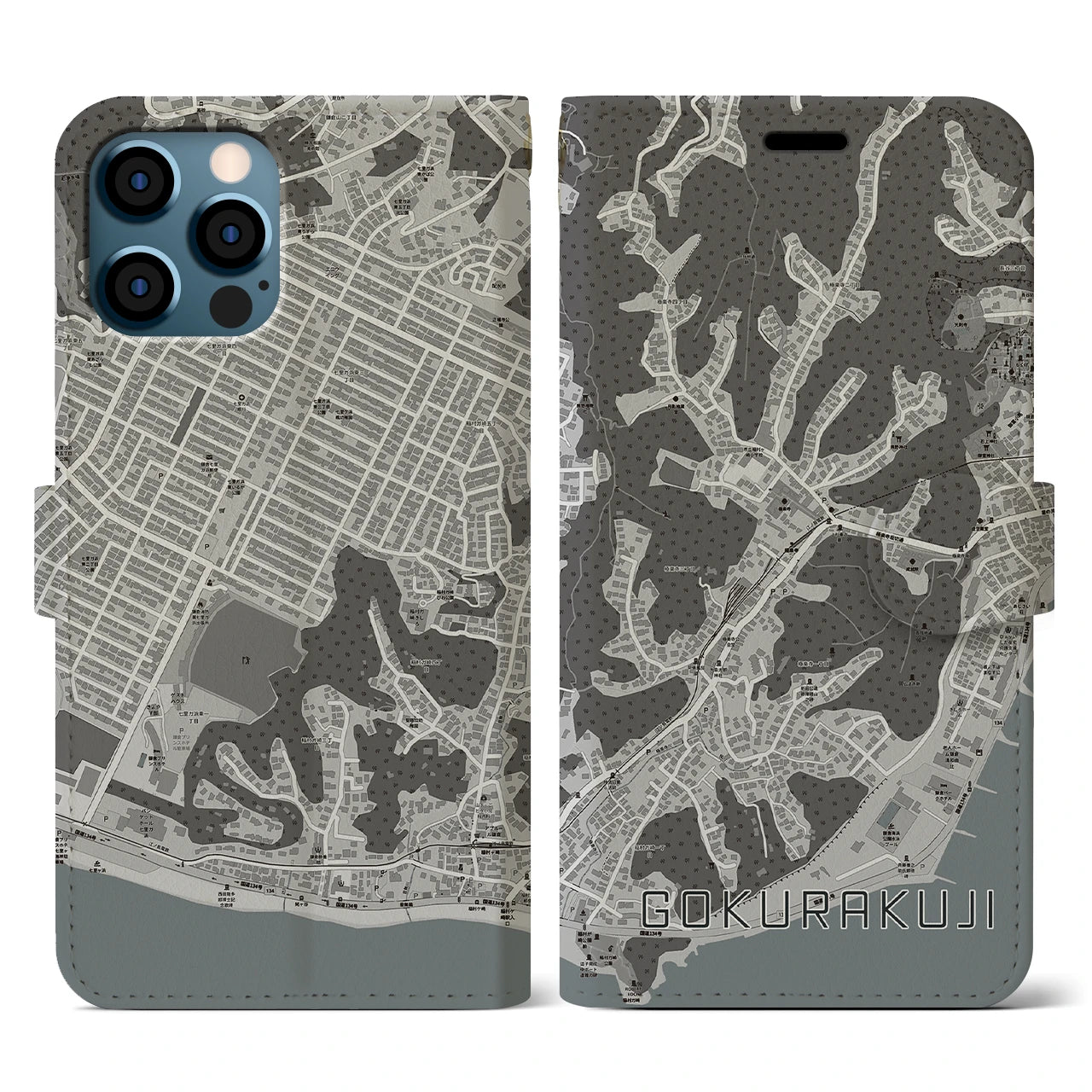 【極楽寺(神奈川県)】地図柄iPhoneケース(手帳タイプ)