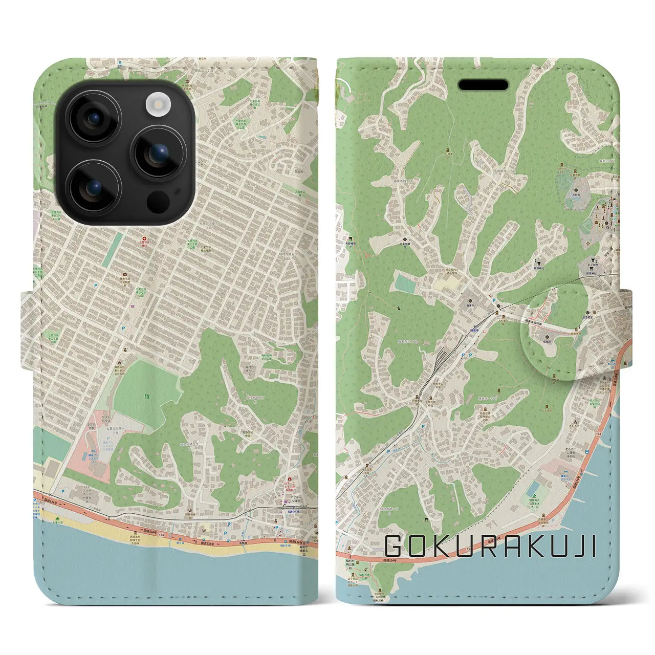 【極楽寺(神奈川県)】地図柄iPhoneケース(手帳タイプ)ナチュラル・iPhone 16 用