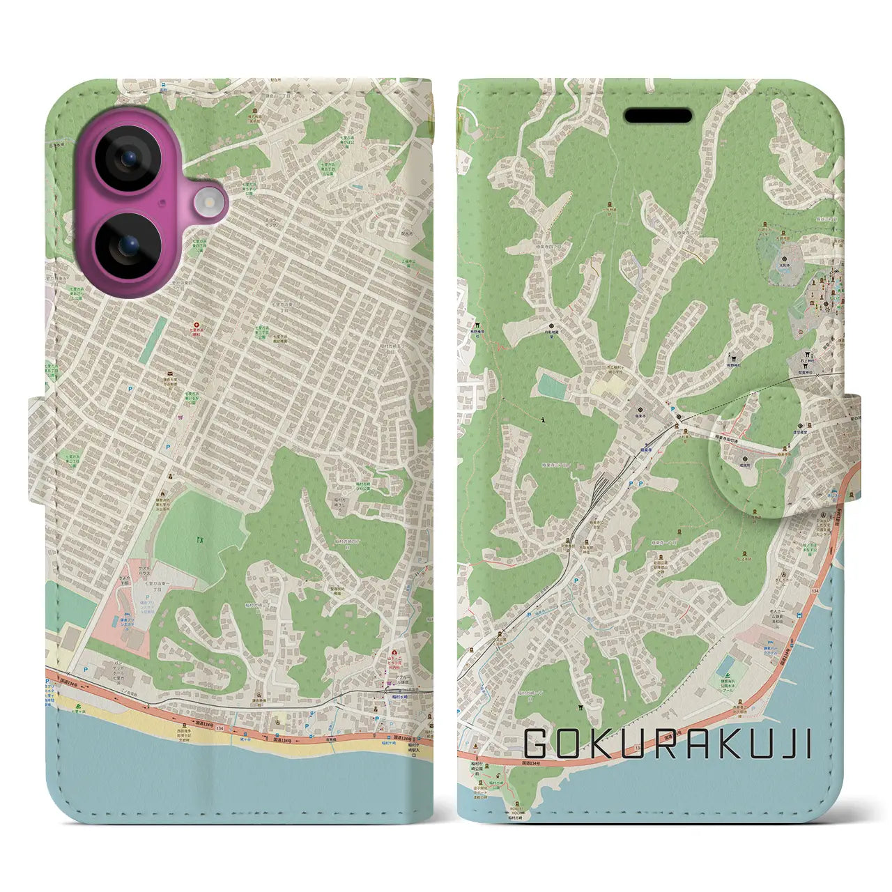 【極楽寺(神奈川県)】地図柄iPhoneケース(手帳タイプ)ナチュラル・iPhone 16 Pro 用