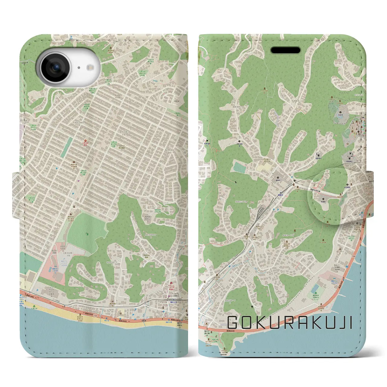 【極楽寺(神奈川県)】地図柄iPhoneケース(手帳タイプ)