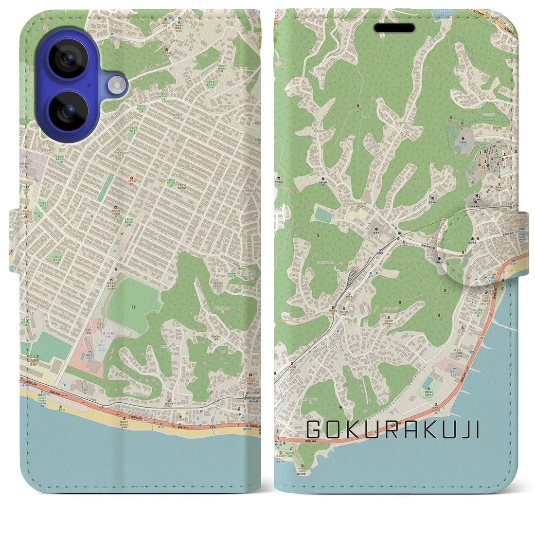 【極楽寺(神奈川県)】地図柄iPhoneケース(手帳タイプ)ナチュラル・iPhone 16 Pro Max 用