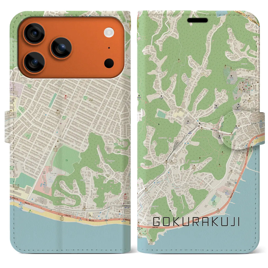 【極楽寺(神奈川県)】地図柄iPhoneケース(手帳タイプ)ナチュラル・iPhone 17 Pro Max 用