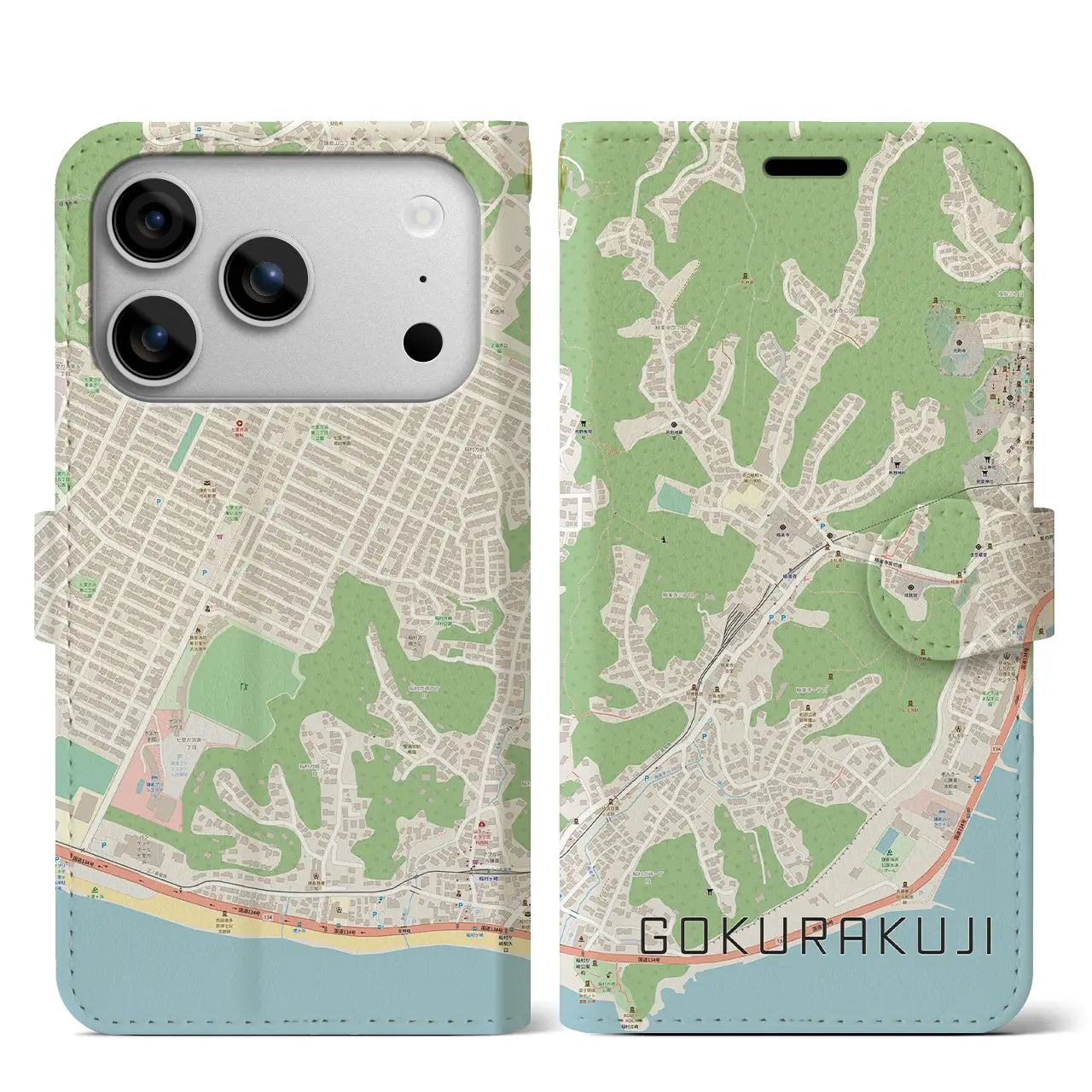 【極楽寺(神奈川県)】地図柄iPhoneケース(手帳タイプ)