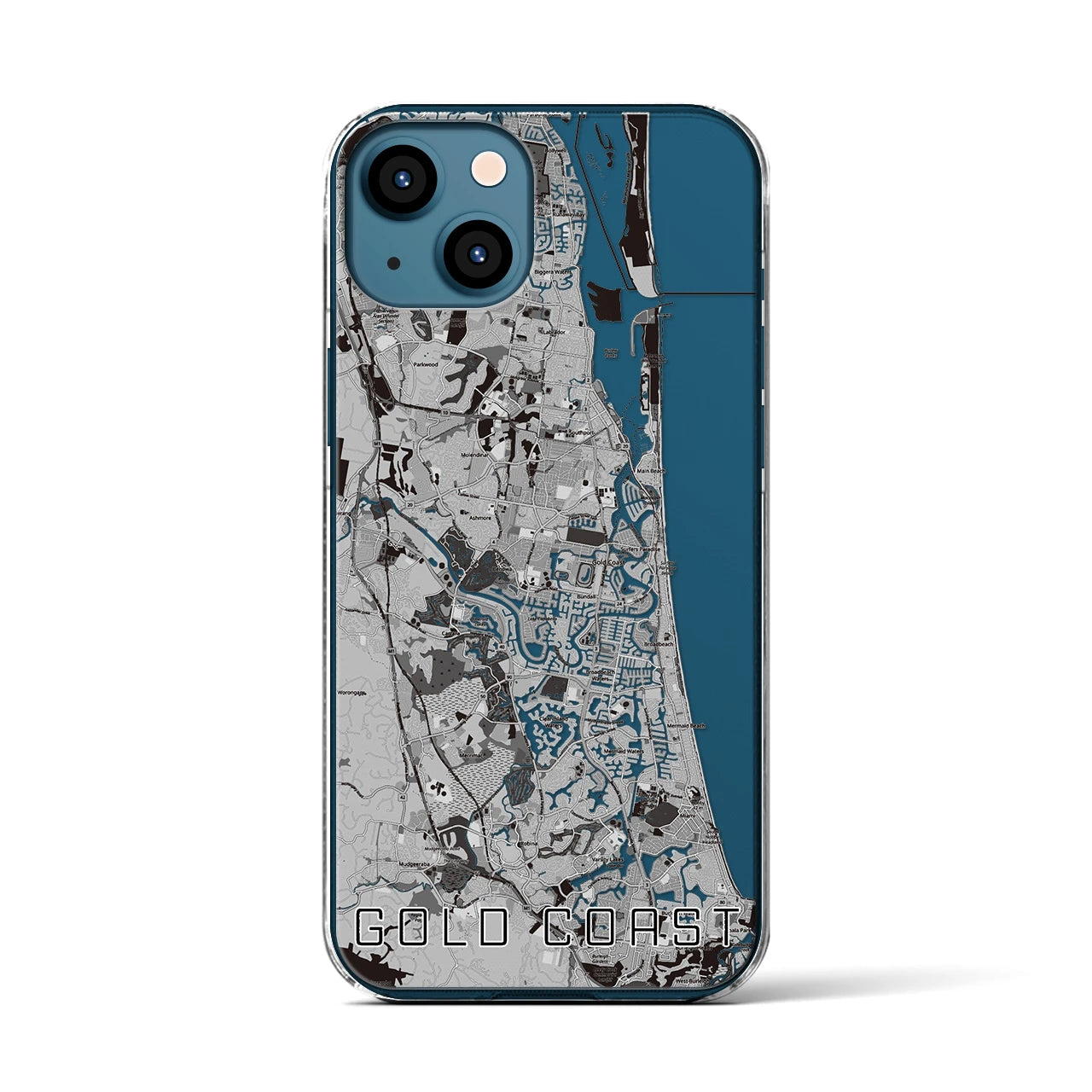 【ゴールドコースト(オーストラリア)】地図柄iPhoneケース(クリアタイプ)