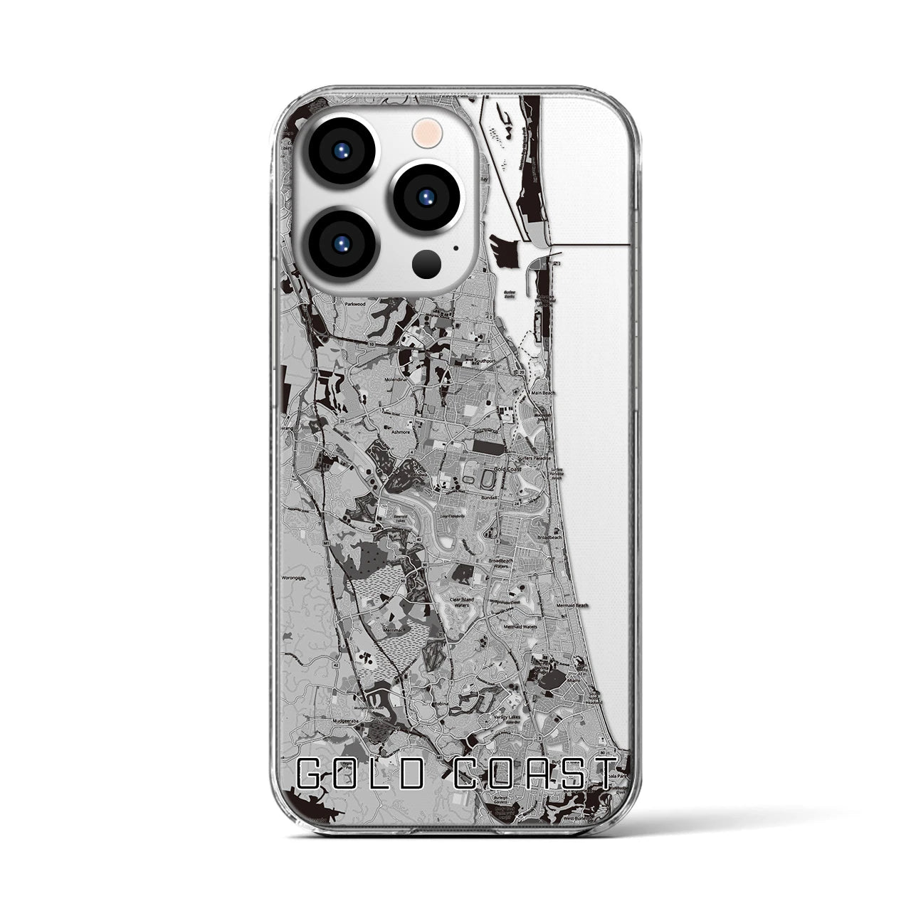 【ゴールドコースト(オーストラリア)】地図柄iPhoneケース(クリアタイプ)