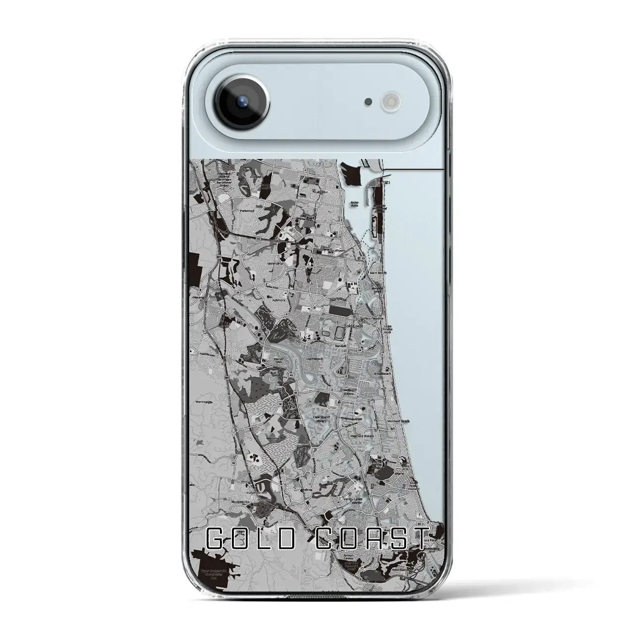 【ゴールドコースト(オーストラリア)】地図柄iPhoneケース(クリアタイプ)モノトーン・iPhone 17 Pro Max 用