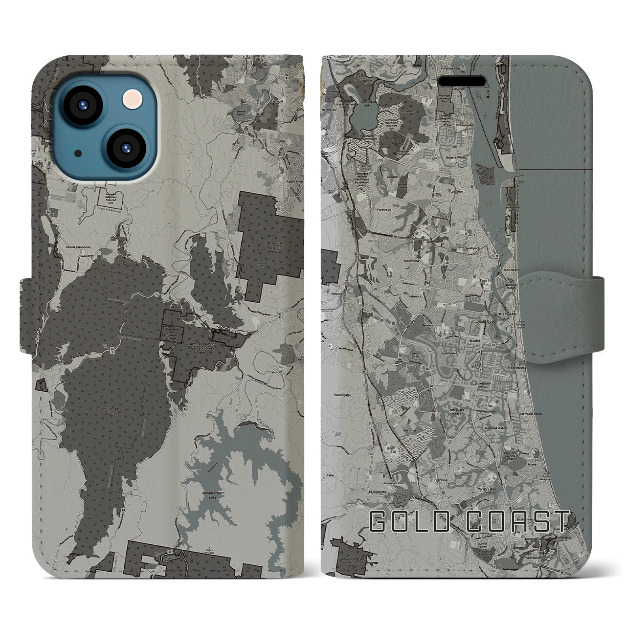 【ゴールドコースト(オーストラリア)】地図柄iPhoneケース(手帳タイプ)