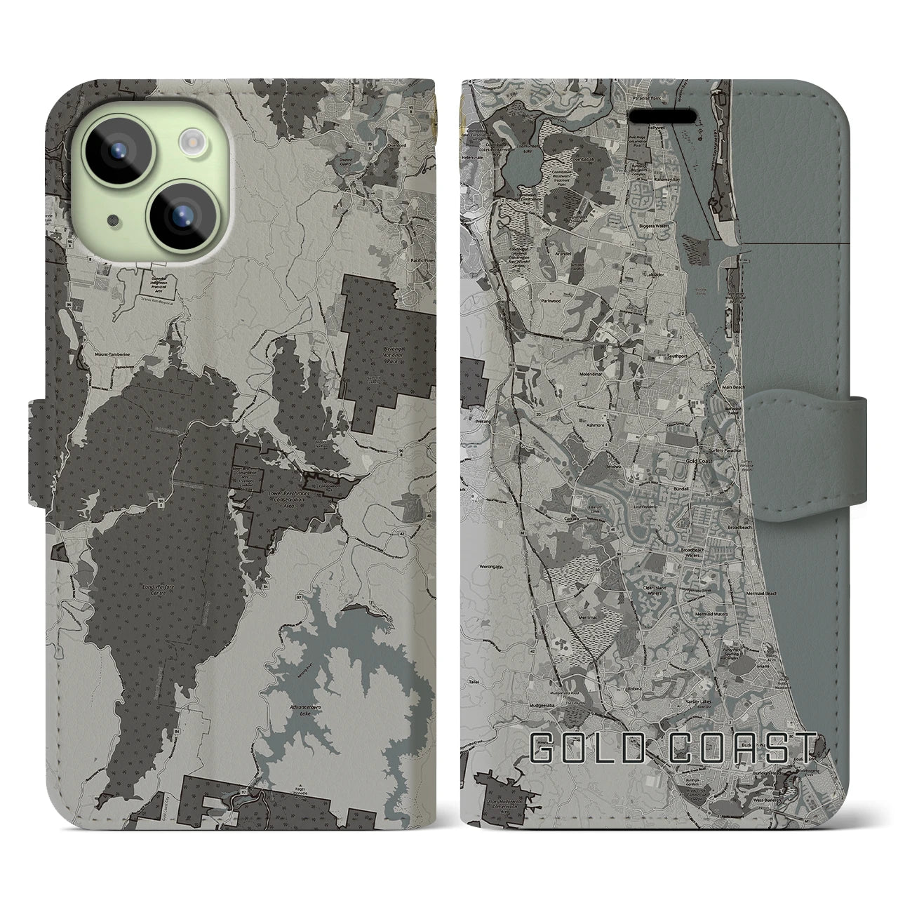 【ゴールドコースト(オーストラリア)】地図柄iPhoneケース(手帳タイプ)