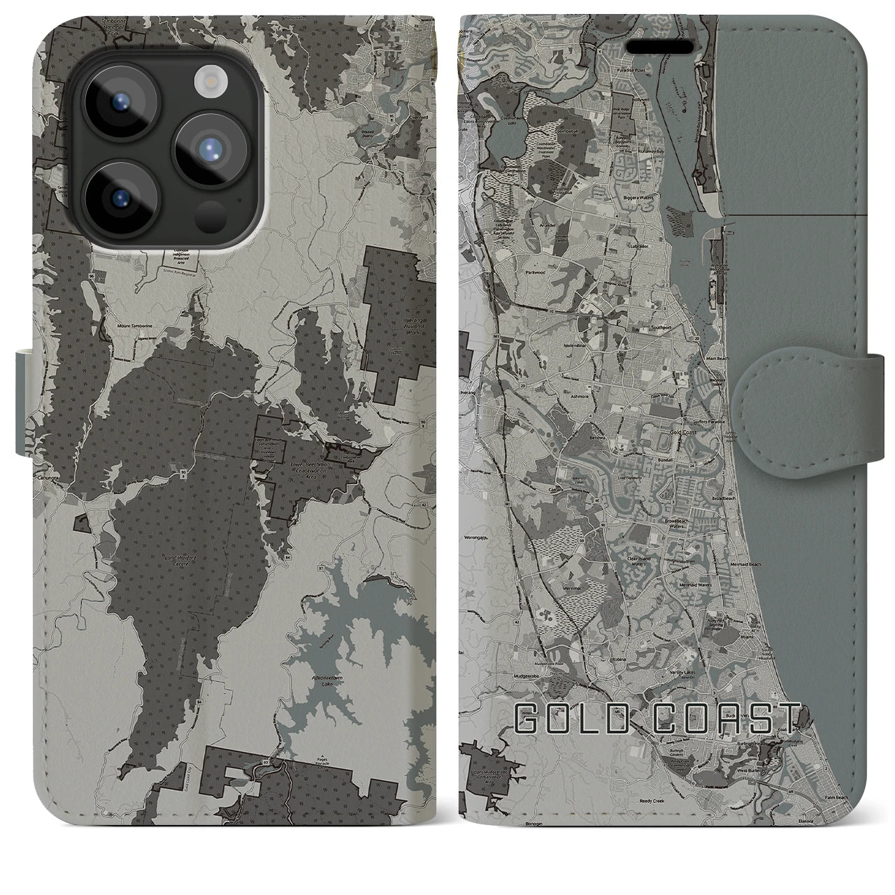 【ゴールドコースト(オーストラリア)】地図柄iPhoneケース(手帳タイプ)