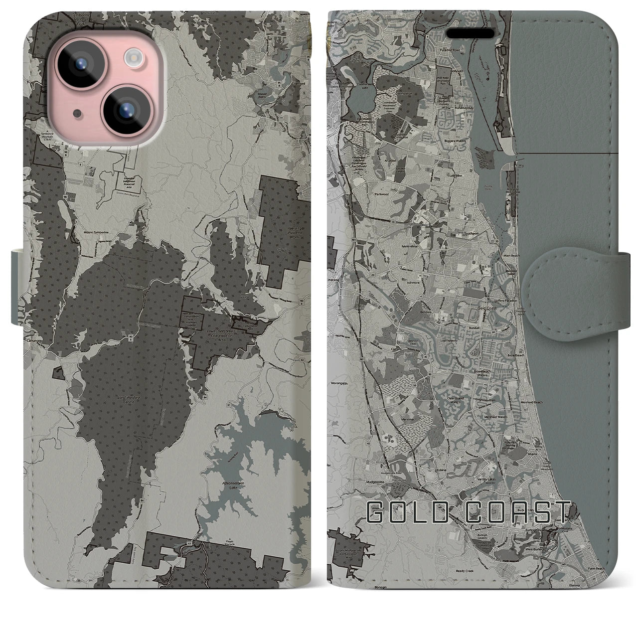 【ゴールドコースト(オーストラリア)】地図柄iPhoneケース(手帳タイプ)