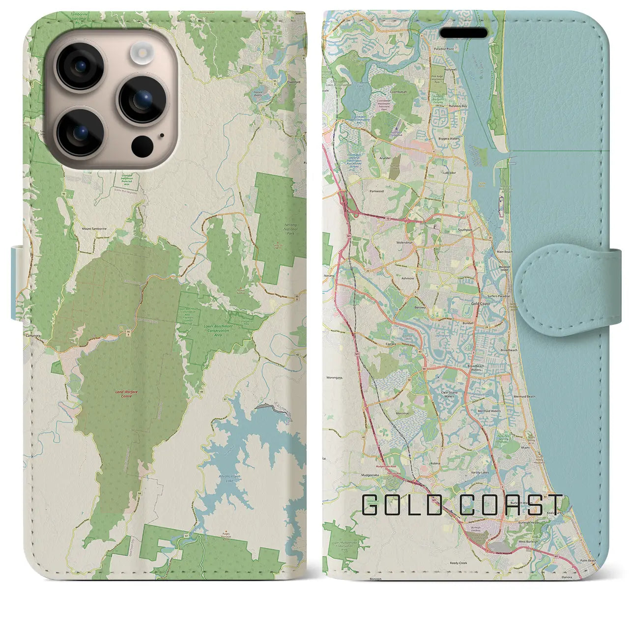 【ゴールドコースト(オーストラリア)】地図柄iPhoneケース(手帳タイプ)ナチュラル・iPhone 16 Plus 用