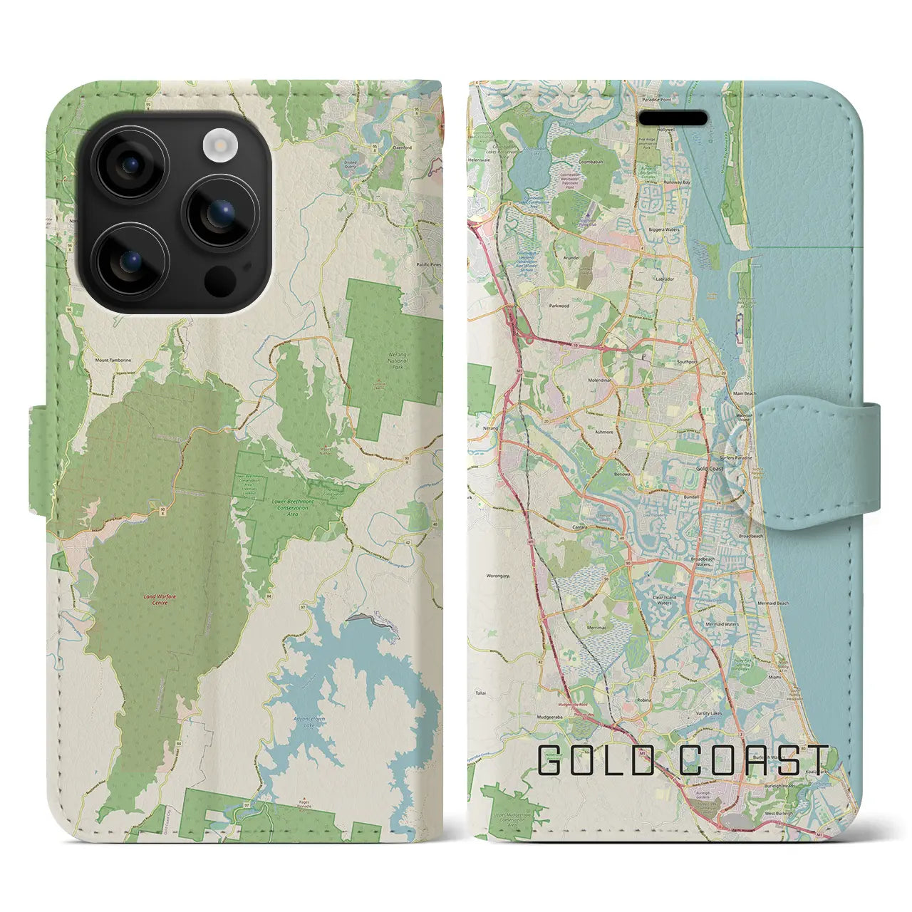【ゴールドコースト(オーストラリア)】地図柄iPhoneケース(手帳タイプ)ナチュラル・iPhone 16 用