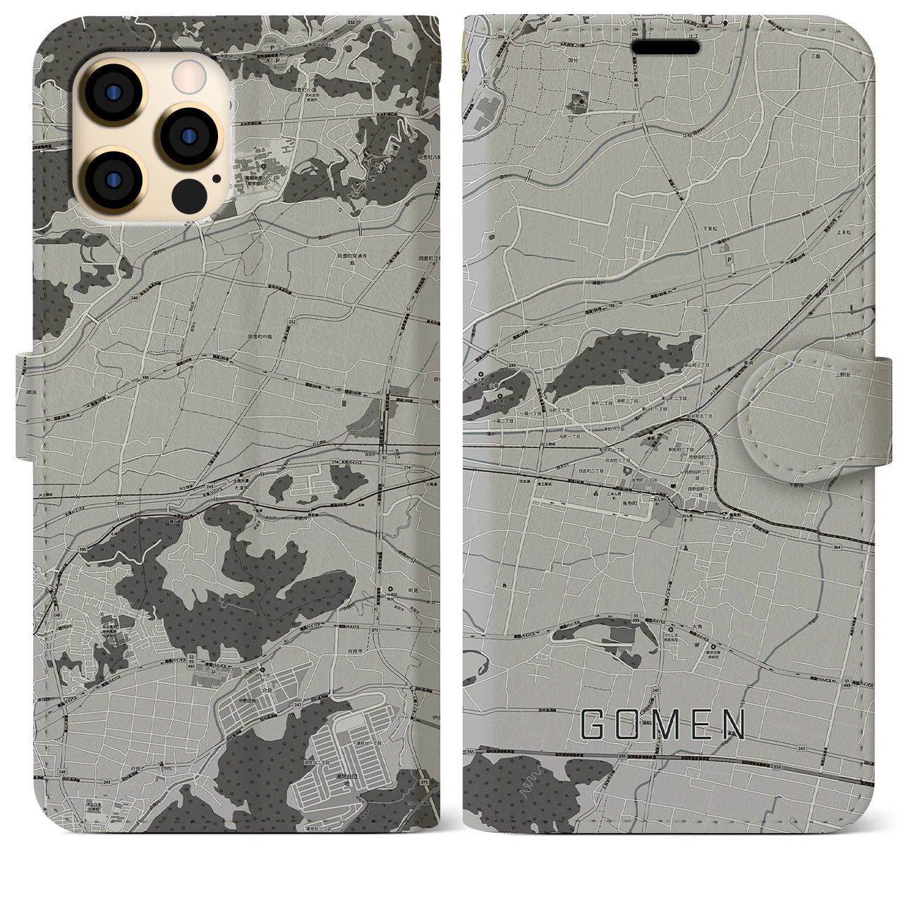 【後免(高知県)】地図柄iPhoneケース(手帳タイプ)