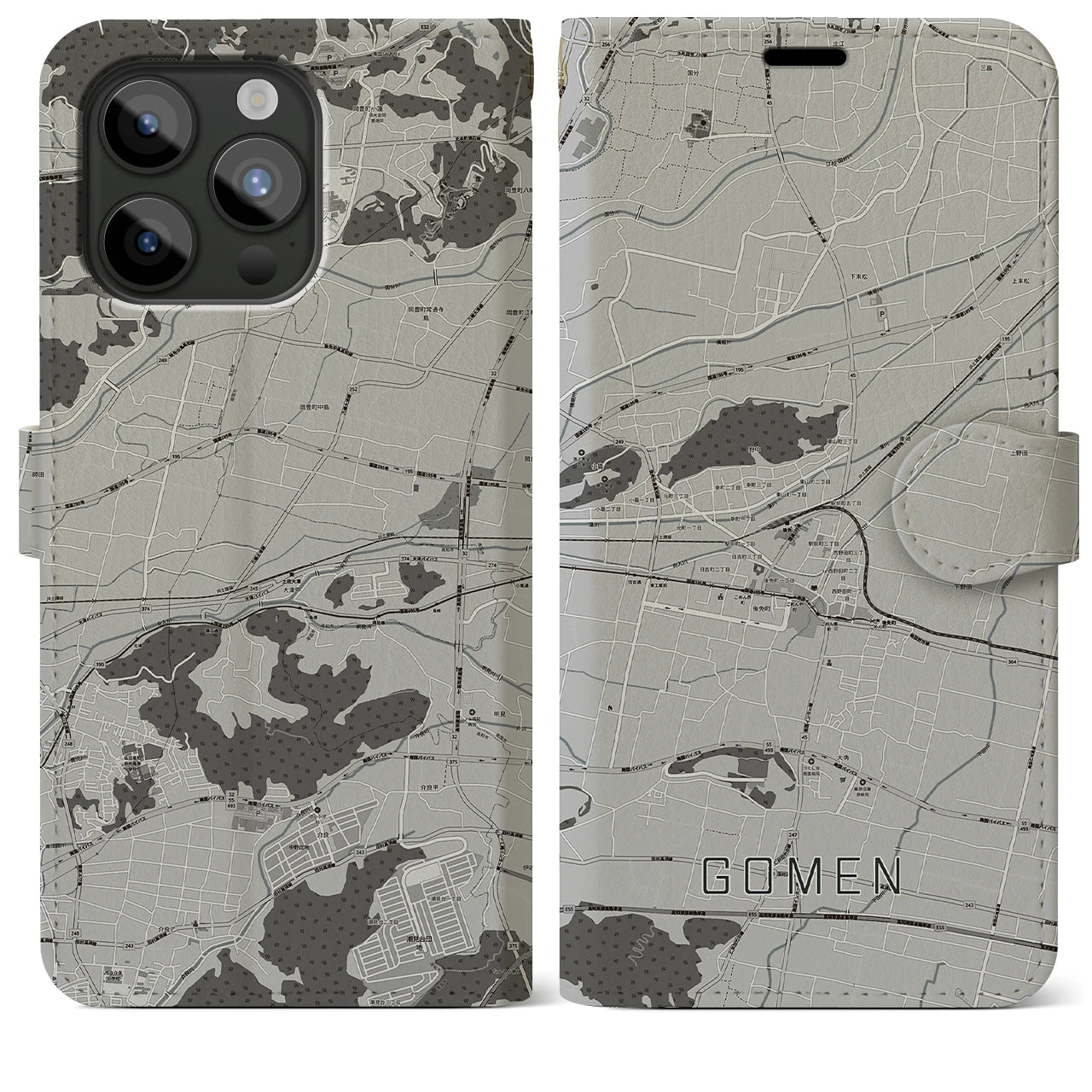 【後免(高知県)】地図柄iPhoneケース(手帳タイプ)