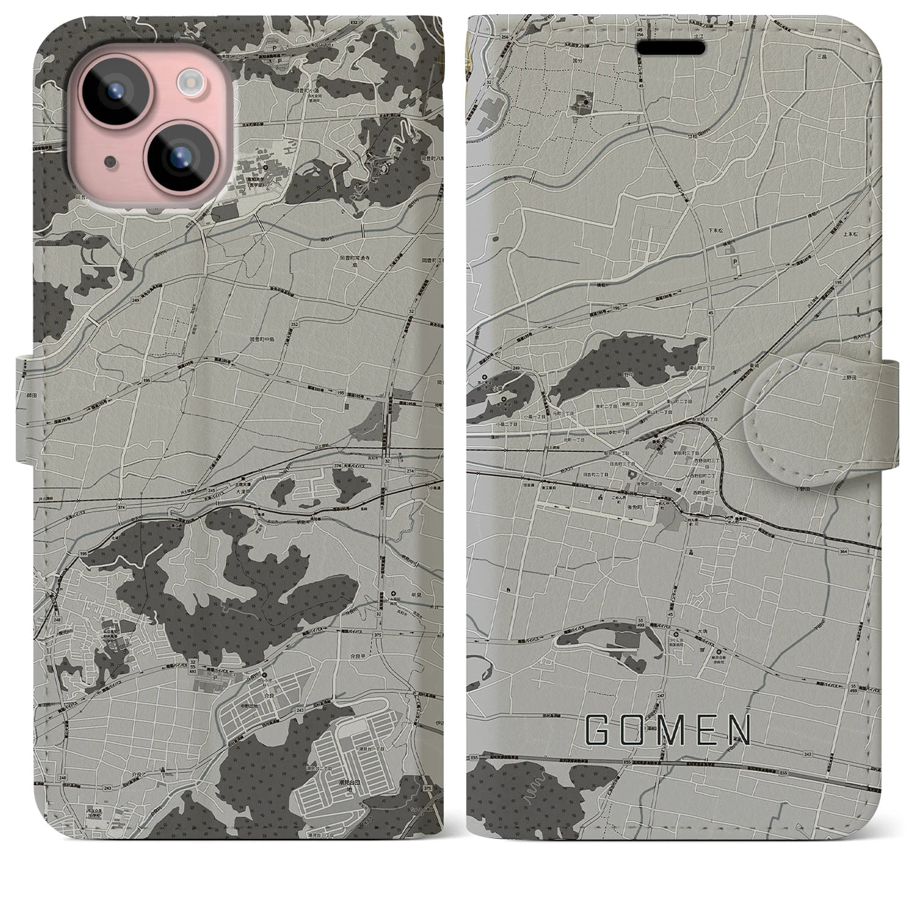 【後免(高知県)】地図柄iPhoneケース(手帳タイプ)