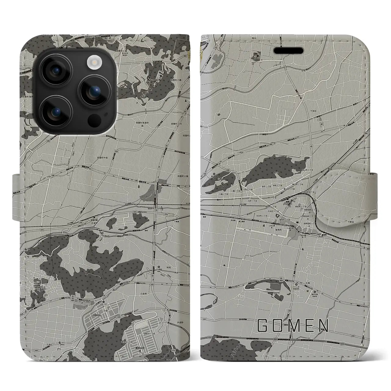【後免(高知県)】地図柄iPhoneケース(手帳タイプ)モノトーン・iPhone 16 用