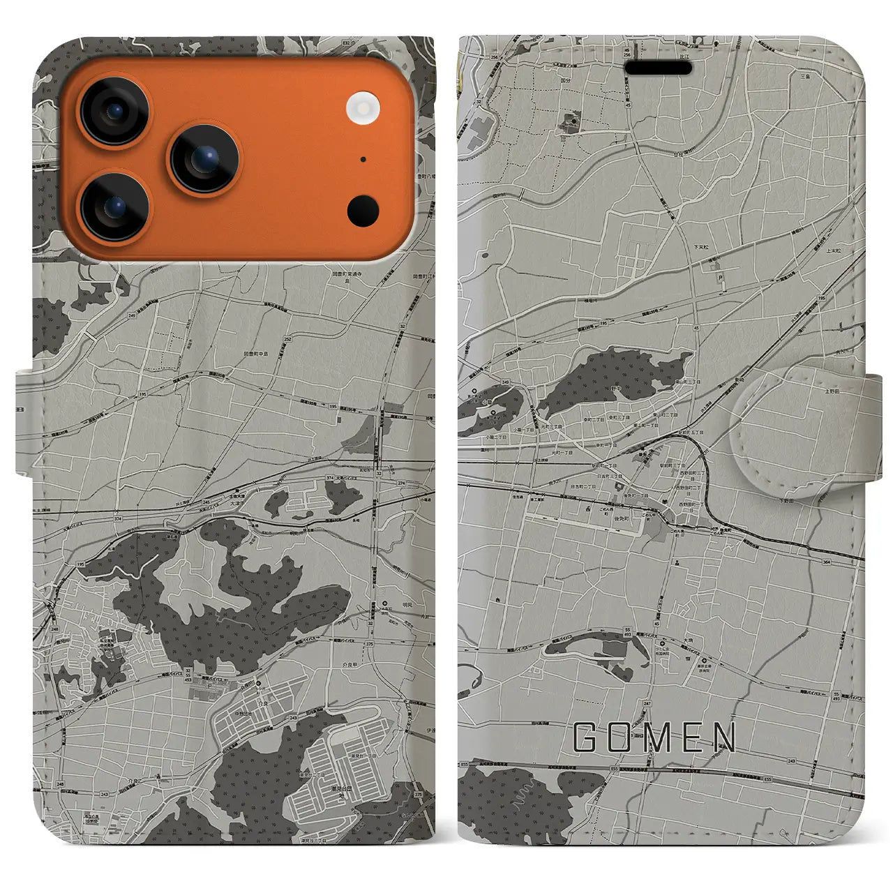 【後免(高知県)】地図柄iPhoneケース(手帳タイプ)