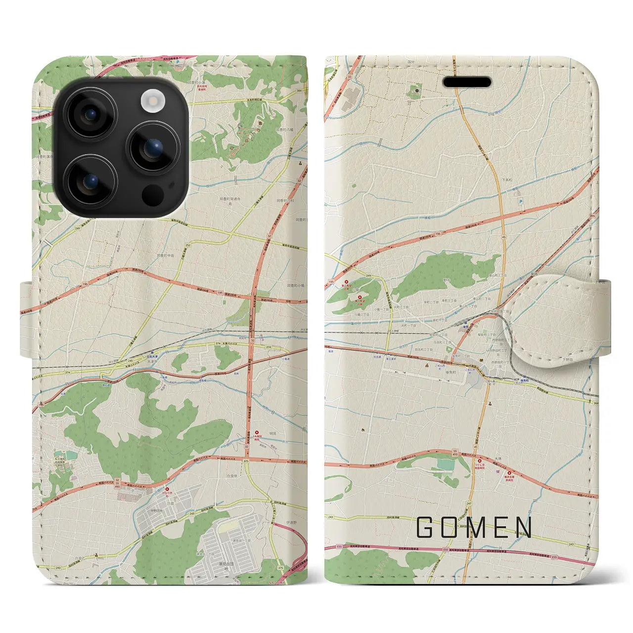 【後免(高知県)】地図柄iPhoneケース(手帳タイプ)ナチュラル・iPhone 16 用