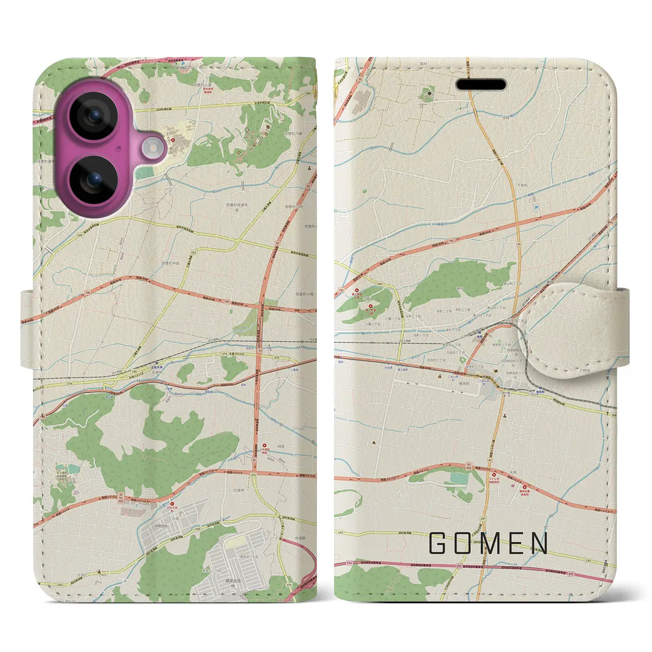 【後免(高知県)】地図柄iPhoneケース(手帳タイプ)ナチュラル・iPhone 16 Pro 用